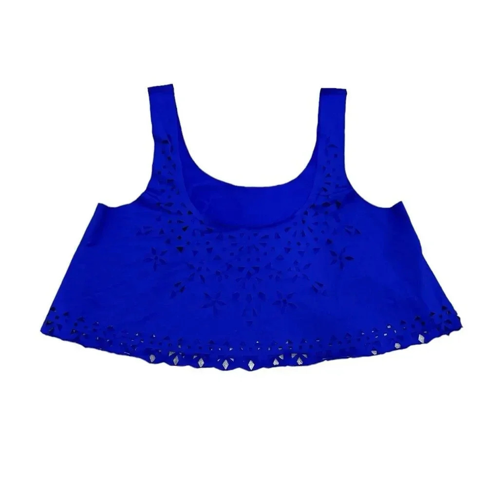 Becca by Rebecca Virtue Blue Laser Cut Crop Swim Suit Coverup S